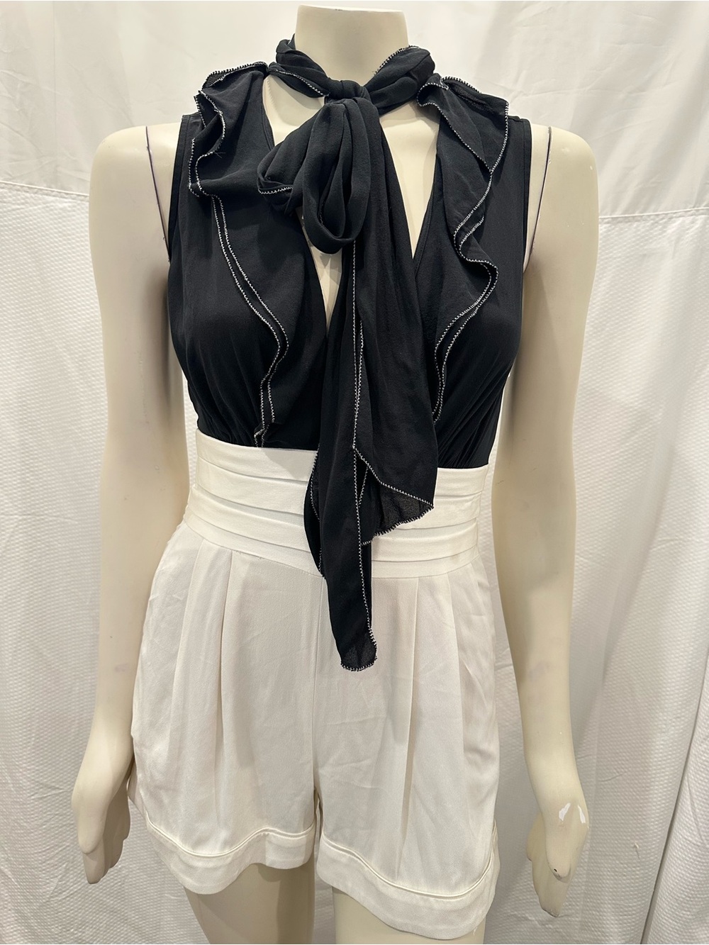 Rachel Zoe Black Halter Tie Romper with White High-Waist Shorts